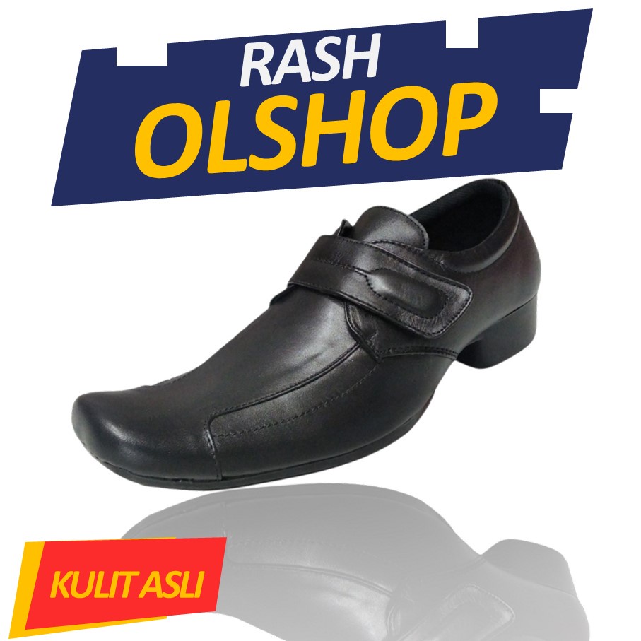 Sepatu Pantofel Hitam Pria Model Lancip Bahan Kulit Asli Sepatu Pekerja Model Perekat terbaru