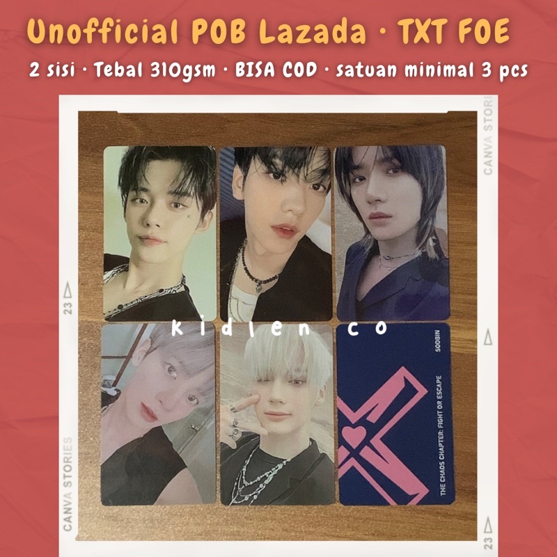 [MIN 3] DUPE POB Iazada ♡ txt unofficial photocard premium 2 sisi 310 gsm fight or escape foe tccfoe benefit ♡ yeonjun soobin beomgyu taehyun hueningkai