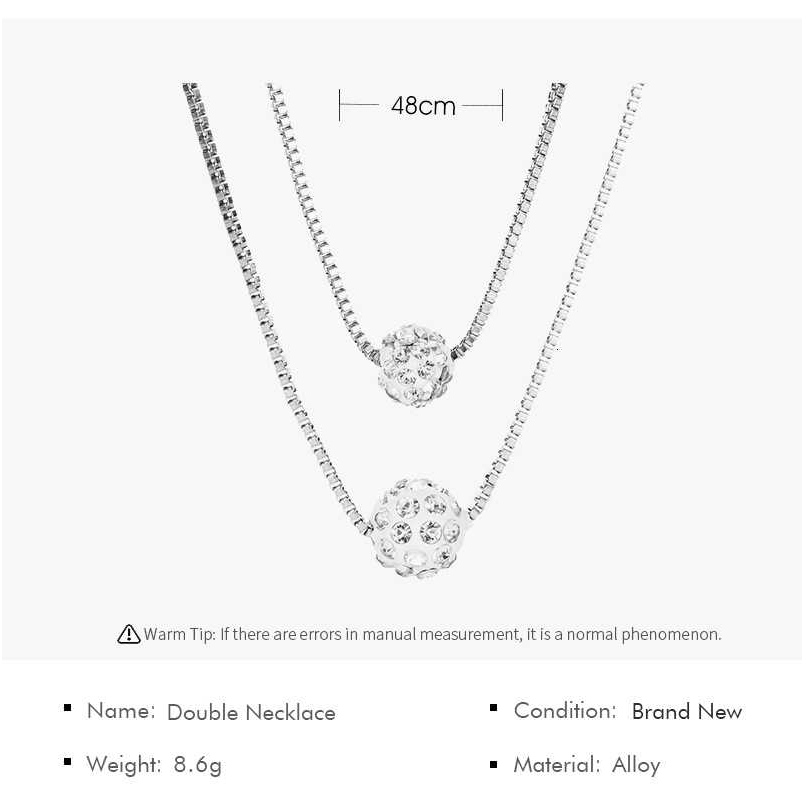Kalung Ganda Rantai Liontin Bola Kristal Zircon Bahan Titanium Untuk Wanita