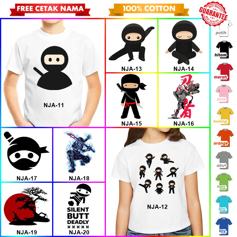 [FREE NAMA!!] Baju Kaos ANAK DAN DEWASA NINJA BANYAK MOTIF