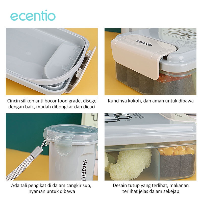 ecentio tempat makan anak/lunch box set anti tumpah/kotak makan portable/dan botol minum anti-bocor warna cerah hijau-biru