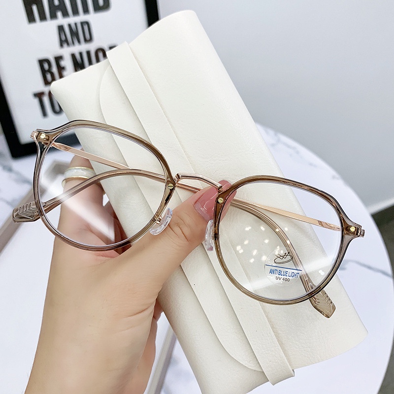 (YUZHU) Tr90 Kacamata Anti Blue Light Lensa Optik Frame Metal Gaya Retro Untuk Pria / Wanita