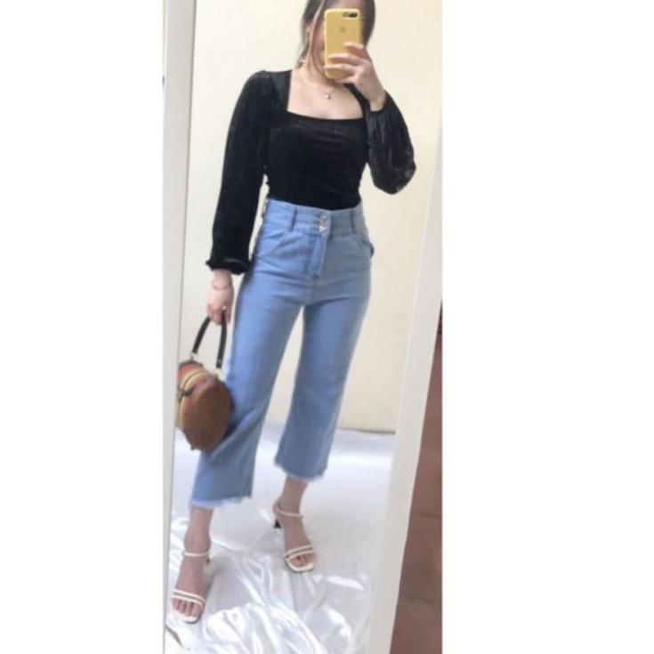 (PHK➬) KOREAN BLOUSE TOP SQUARE NECK VELVET/ATASAN BLUDRU TANGAN PANJANG 004 ZATerkini (Ready Stock)