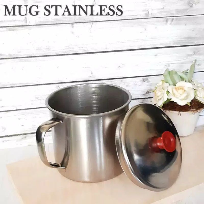 Mug / Gelas / Cangkir kopi stainless tutup / gelas stainless 10cm
