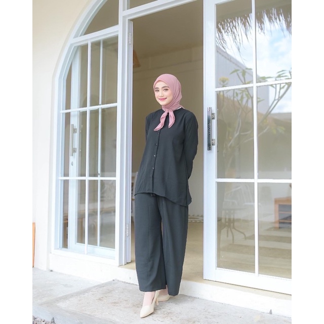 BEST SELLER | BISA COD | Daily set pejamas panjang premium busui - piyama lengan panjg rayon premium-Set kulot hitam