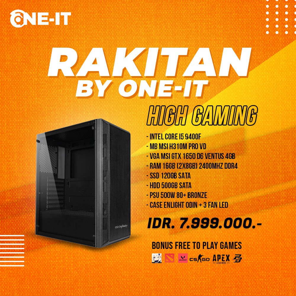 PC Rakitan Intel Core i5 9400F | GTX 1650 | 16 GB Ram | 120 GB SSD