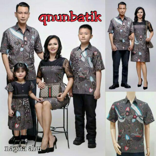 Qnunbatik Batik Keluarga/family Dress Terusan Alona Pola Burung Hitam