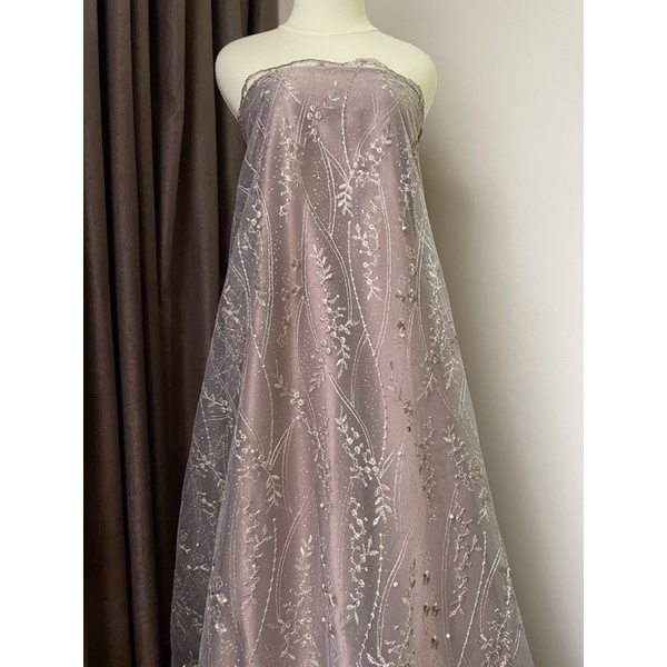 Kain Bahan Kebaya Brukat Tile Mutiara Mahogany New Series Warna Hijau Sage Green