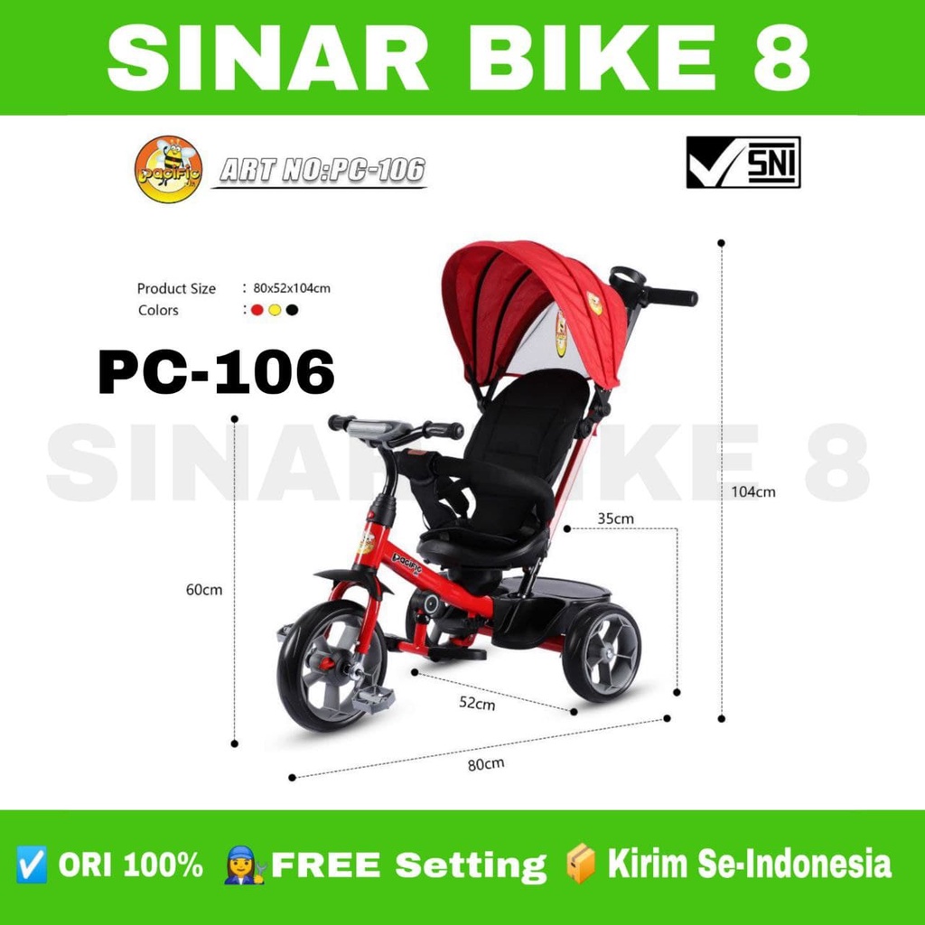 Sepeda Anak Roda Tiga PACIFIC PC 106 Kursi Putar Musik Lampu Tricycle