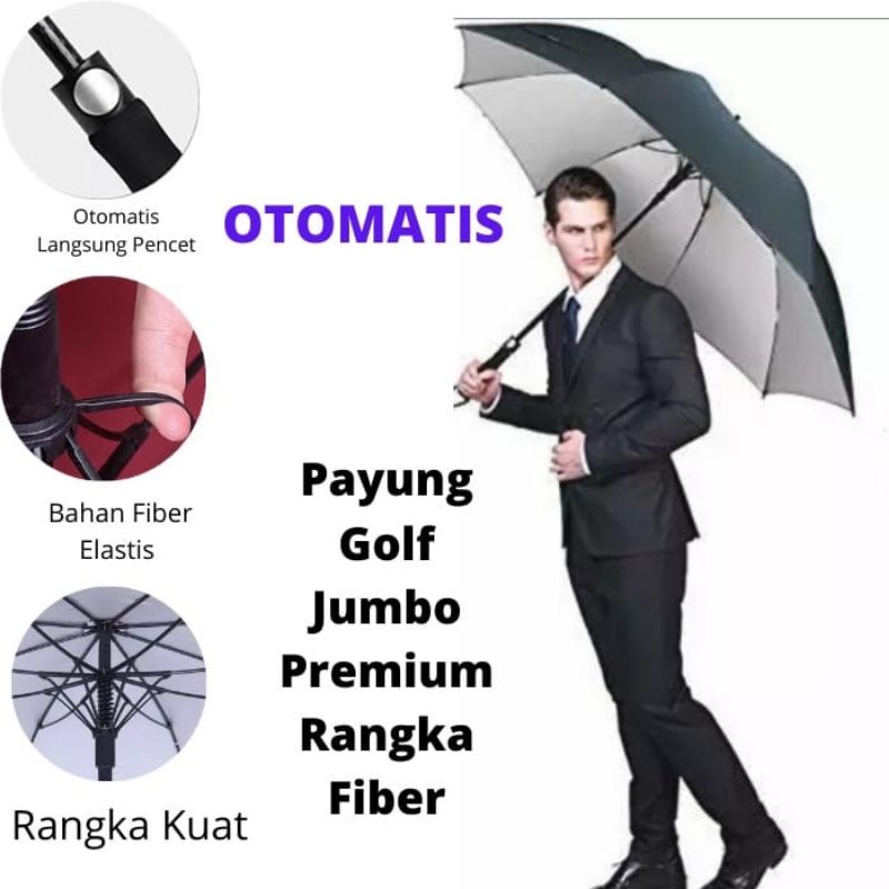 Payung Besar Jumbo Payung Golf Otomatis Rangka Fiber Premium Quality Kuat Kokoh Mewah Anti