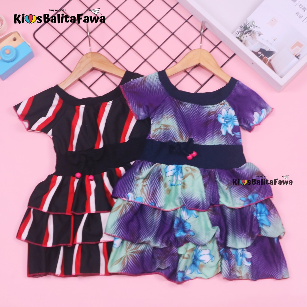 Dress Nayla uk 1-2 Tahun / Dres Anak Perempuan Cewek Baju Motif Murah Casual Pesta Kensi