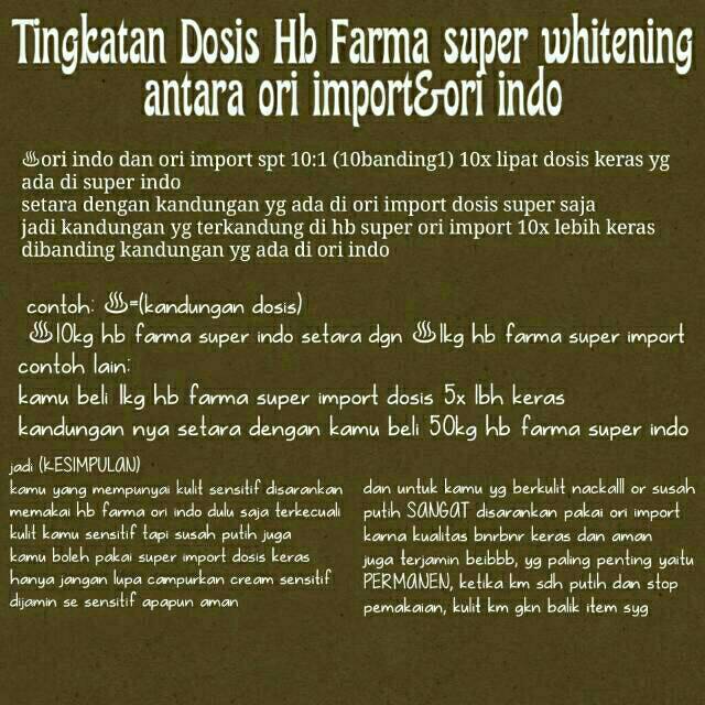 Lotion HB Farma super IMPORT lebih keras  racik chemical kiloan full 1kg sekilo pemutih whitening