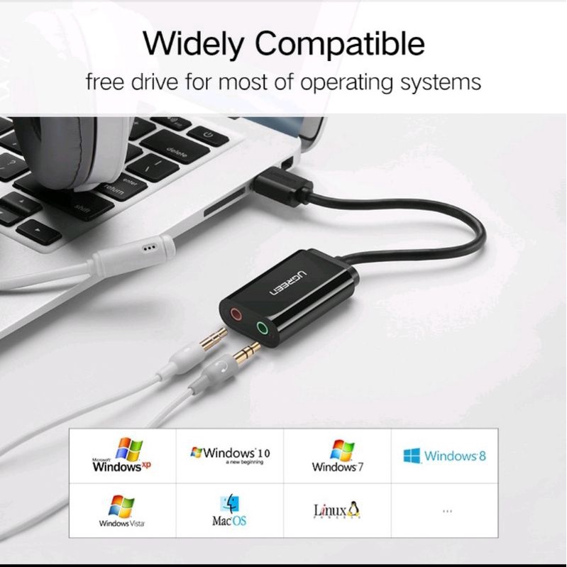 Ugreen Adapter Soundcard External usb 2.0 Converter Usb to Aux 3.5 mm