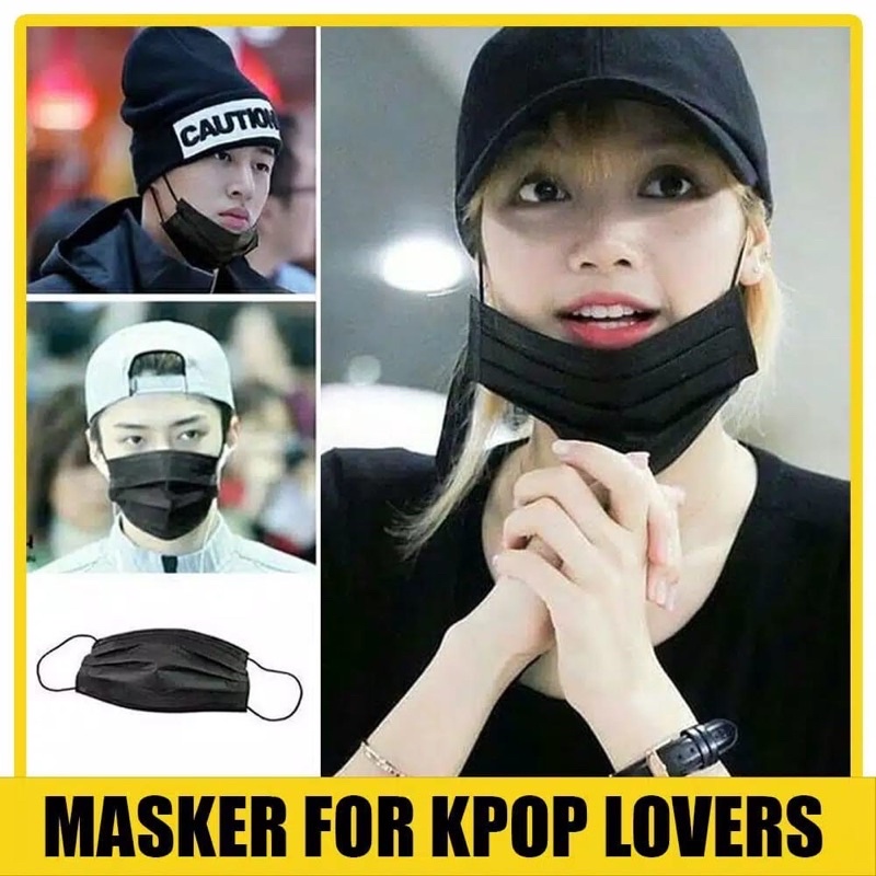 Masker Disposable Earloop Hitam Putih 50pcs