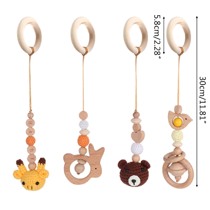 Mary 4pcs / Set Mainan Rattle Teether Kayu Bayi Newborn