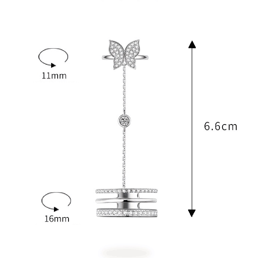 【COD Tangding】Tassel Butterfly Mittens Ring Zircon Adjustable Chain Open Silver Rings Women Party Jewelry