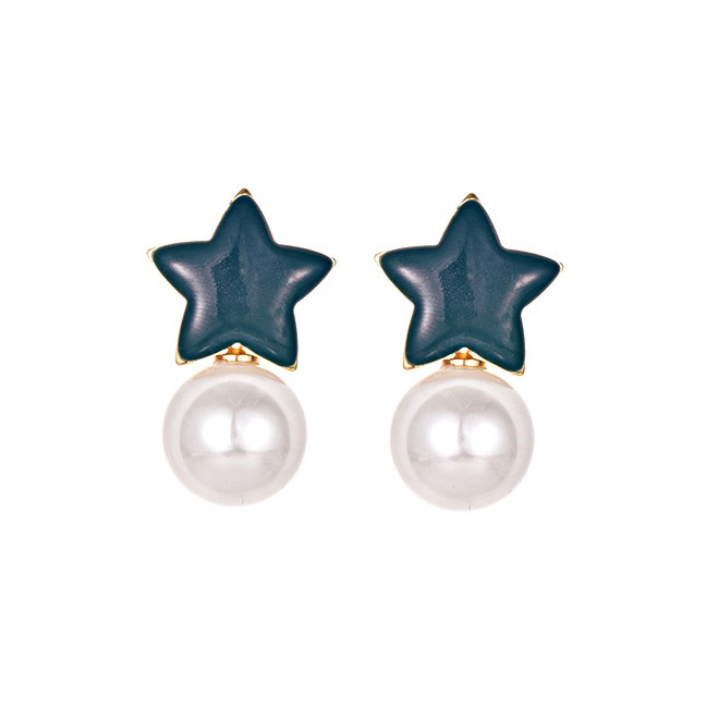 LRC Anting Tusuk Fashion Alloy Five-pointed Star Pearl Stud Earrings F3415