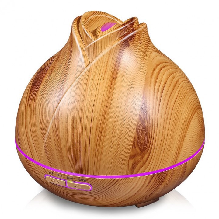 H18 Wooden Humidifier Aroma Diffuser 7 Color LED Light 400ml Brown