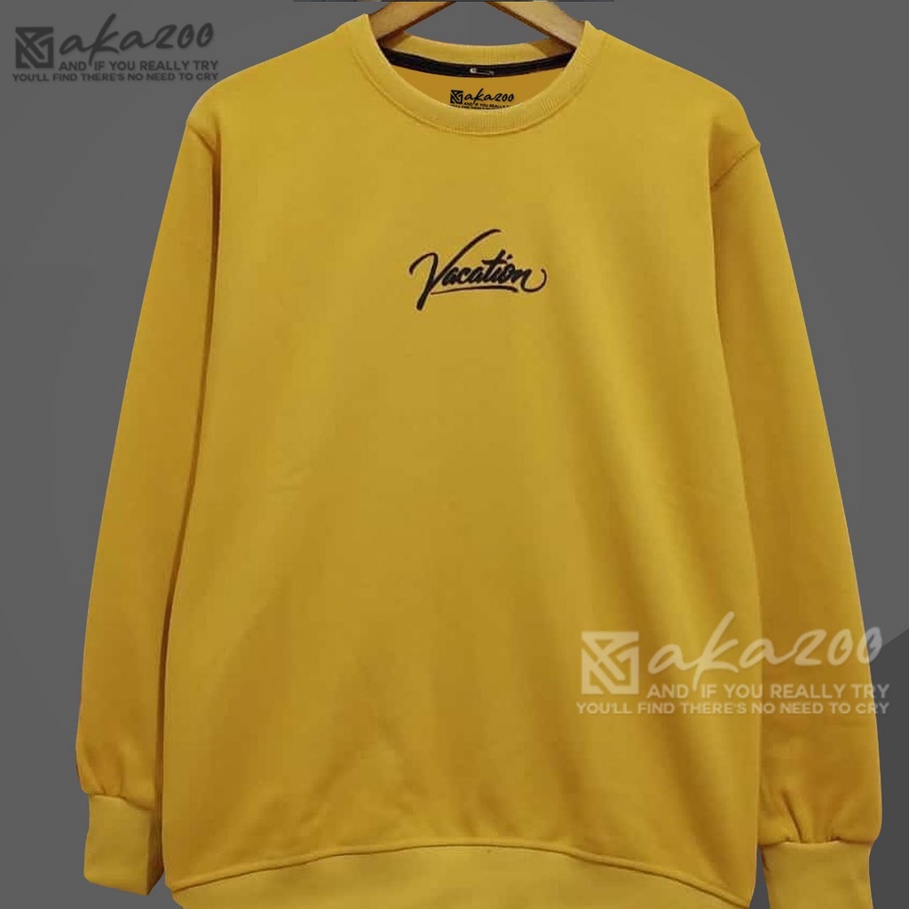 crewneck pria distro original kren warna kubus/gold VACATION tulisan hitam cn pria murah original oblong krah tinggi sweater oversize  crewneck switer cowok jumbo tulisan jepang unisex M L XL XXL PREMIUM akazoo oficial bandung