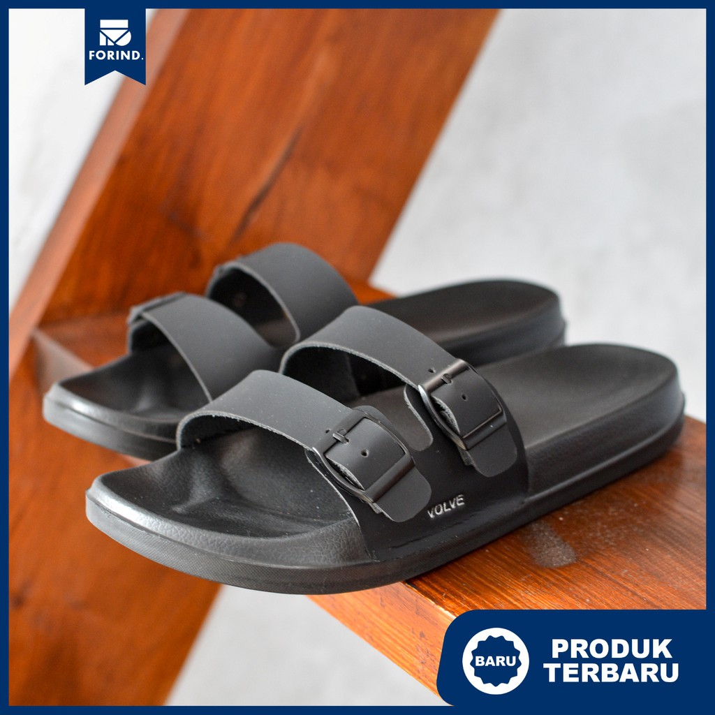 Prime Black | Sandal Slide EVA Hitam Ringan Strap Santai Simpel Pria Laki Sendal Ori | FORIND Volve