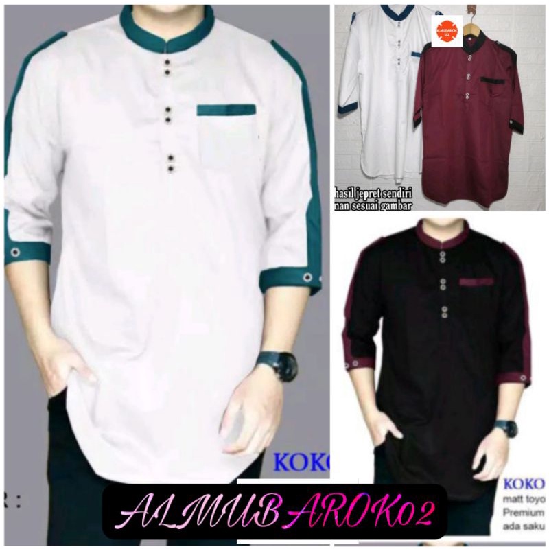AL-MUBAROK Pakaian Muslim Atasan Katun TOYOBO PREMIUM Baju Koko Pria Dewasa Jumbo Big size Qurta zak