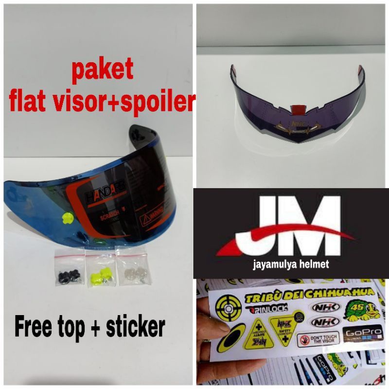 Paket flat visor NHK Rx9/GM Race pro  iridium + spoiler + top / post + sticker husus kaca + spoiler helm NHK Rx9 GM Race pro