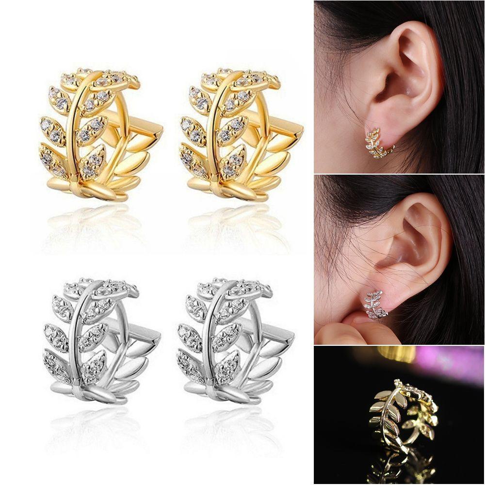 TOP Anting Zirkon Kristal Hadiah Pesta Perhiasan Aksesoris Daun Retro