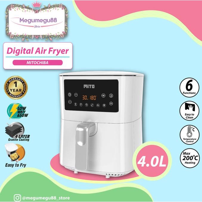 Digital Air Fryer/Mito/Air Fryer/Mito Af1/Air Fryer 4L Low Watt