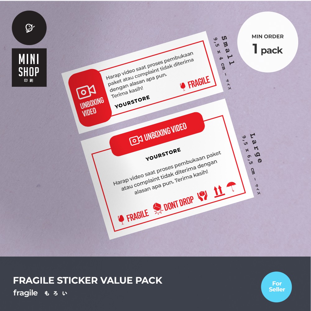 

Paket Stiker unboxing Video Fragile Paket olshop Eco Ink (min order 1 paket) [ Produk Paket - FGP001] + eco env