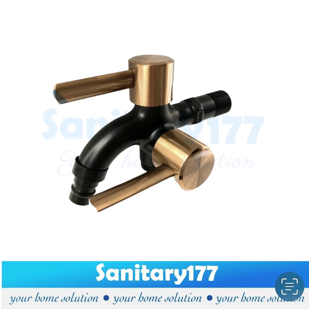 Kran Cabang stainless 304 HITAM brown GOLD Minimalis 06BG-Keran Air Double dua shower mandi unik antik/J28