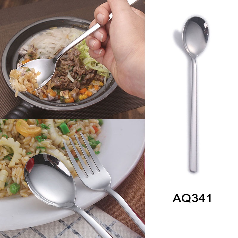 1pc Sendok Garpu Dengan Gagang Panjang Bahan Stainless Steel