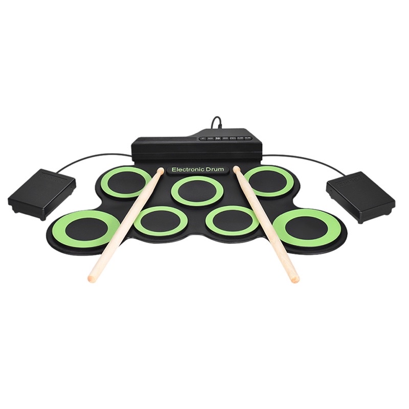 Ammoon Electronic Digital Drum Kit 7 Pads Roll Up USB Power - Green