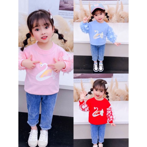 PART 1- SETELAN CELANA JEANS ANAK PEREMPUAN IMPORT 1-5 TAHUN LENGAN PANJANG / SETELAN ANAK CEWEK IMPORT CELANA JEANS CUTBRAY MUTIARA + SWEATER ANGSA