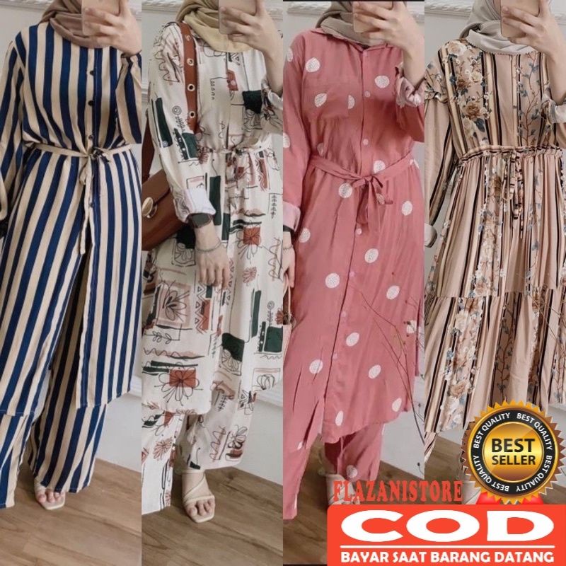 SETELAN TUNIK SALUR STRIPY ONESET DIAMORE GROSIR HIJAB SRAGEN SOLO SETCEL LONGOUTER