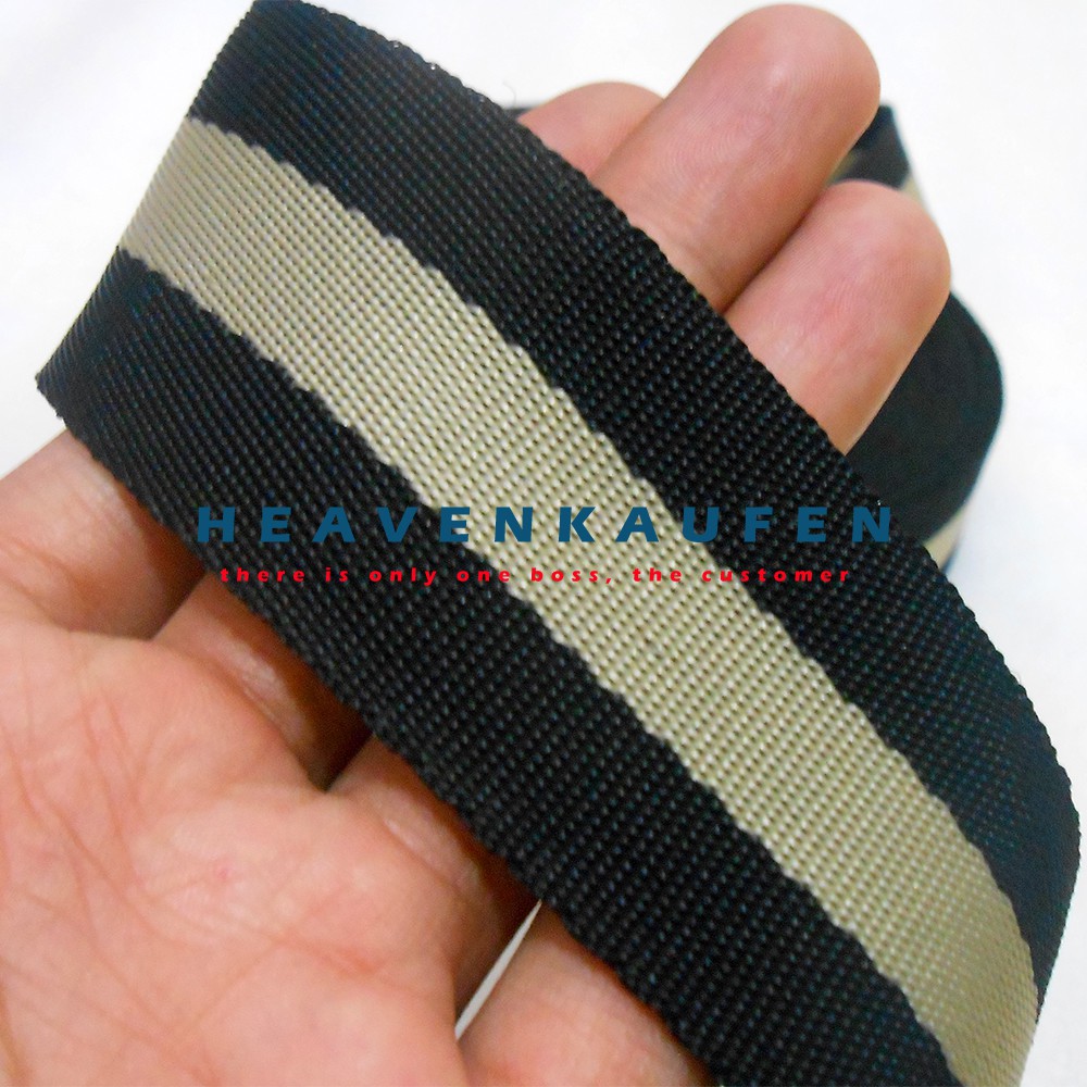 Webbing Tas Motif Hitam Strip Cream 3,8 cm Meteran