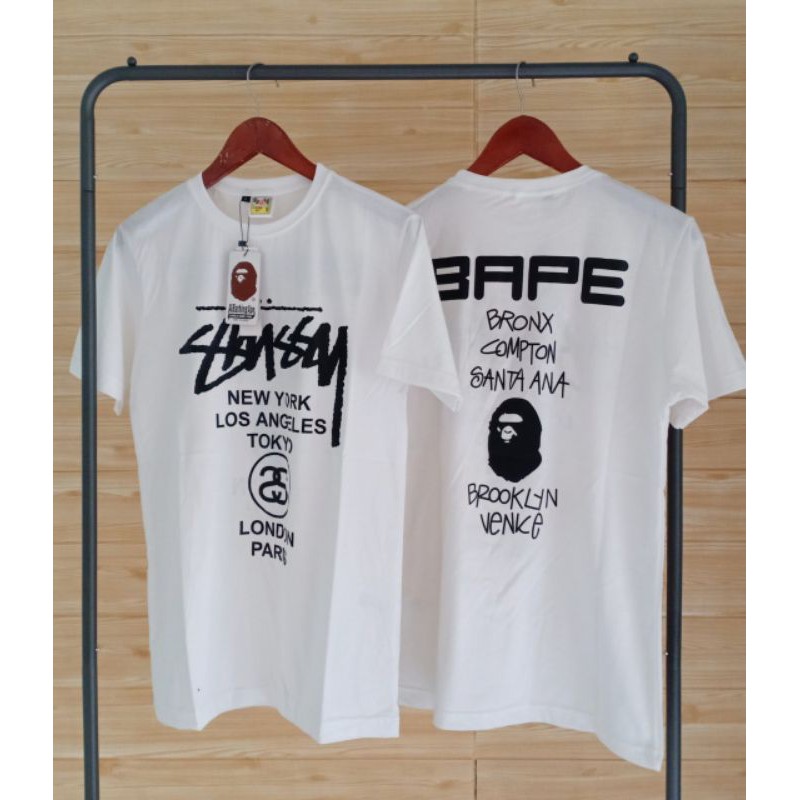 TSHIRT STUSSY X BAPE -KAOS STUSSY X BAPE MIROR ORIGINAL HIGH QUALITY