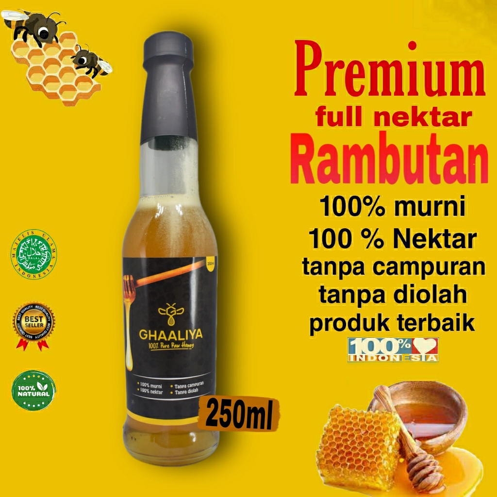 

Madu Ghaaliya Murni Asli 100% Nektar Bunga Rambutan premium terbaik 250ml/330 gr original