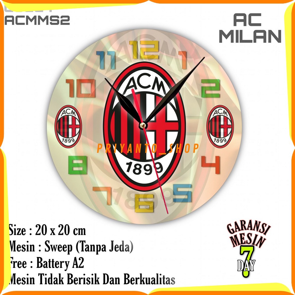 Jam Dinding Custem Team Club Klub Sepakbola AC Milan Mesin Halus