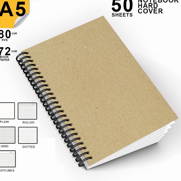 

56 ® Notebook Coklat Tebal A5/Buku Catatan Polos/Spiral Kawat/Kertas Lines Grid Dotted Plain/Note Bo