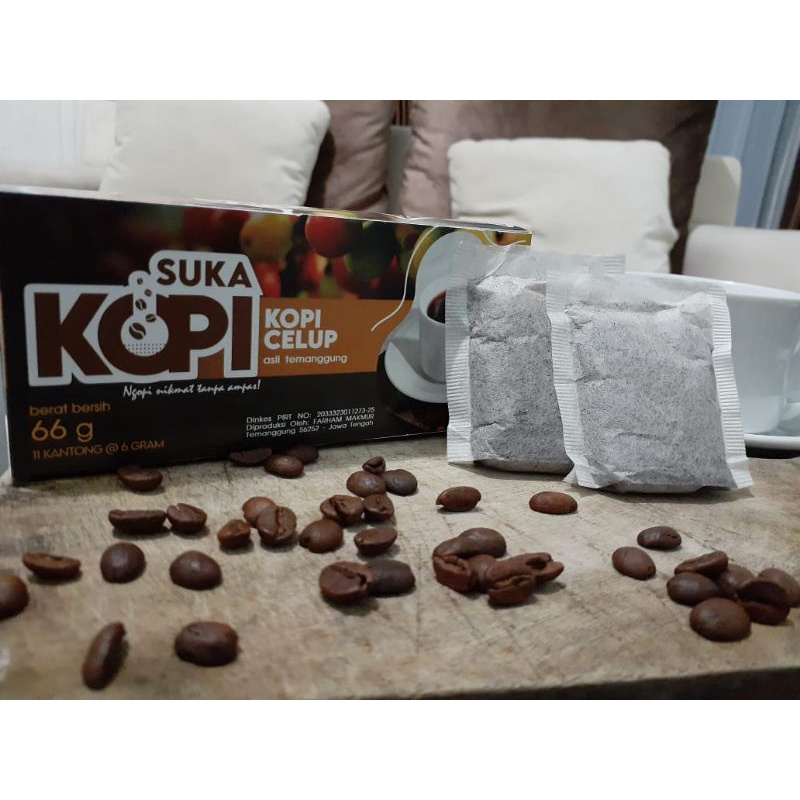 

SUKA KOPI | KOPI CELUP | Robusta, 1Bungkus isi 11 kantong, kopi asli temanggung.