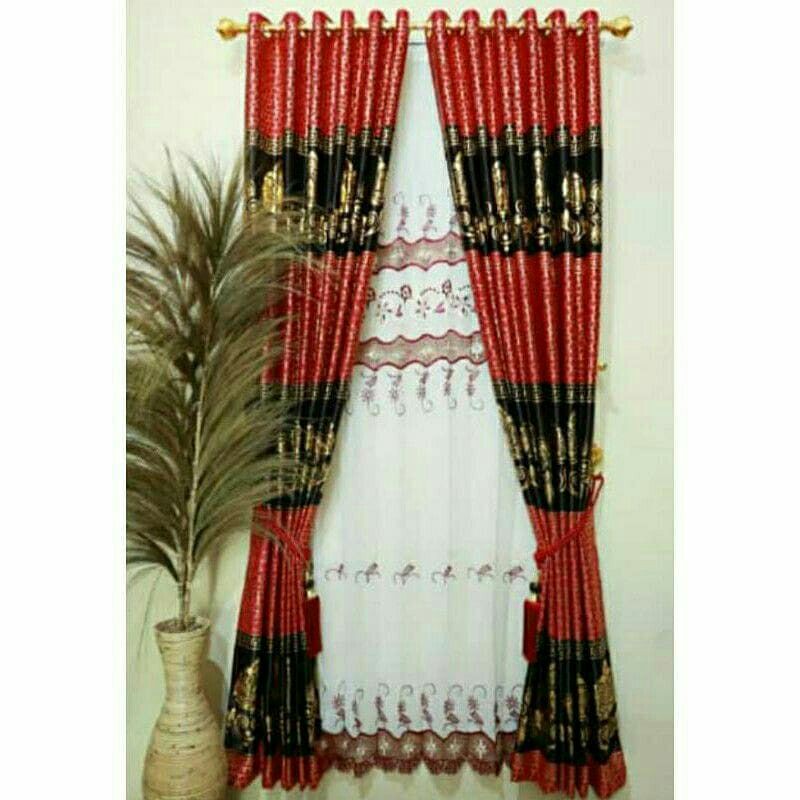 BAYAR DI TEMPAT Gorden Hordeng Bludru Print Mas Tebal Mewah Elegan
