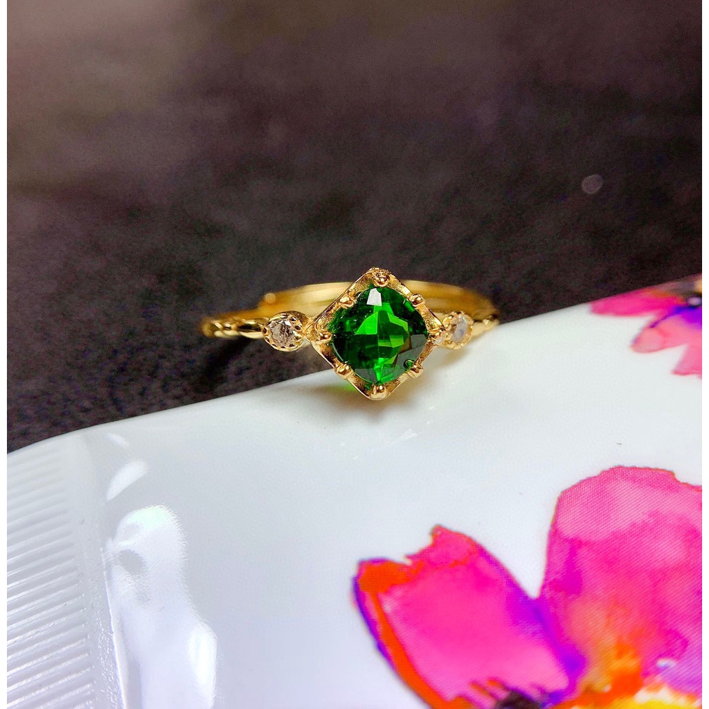 perak asli 925 cincin Wanita Emerald Green Cincin yang Dapat Disesuaikan Fashion Perhiasan