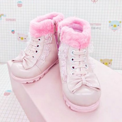 Sepatu anak perempuan/Boot pita Lylac/pink/White