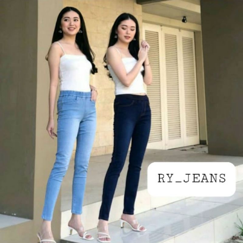 Leging jeans wanita celana panjang wanita pinggang kolor skinny street