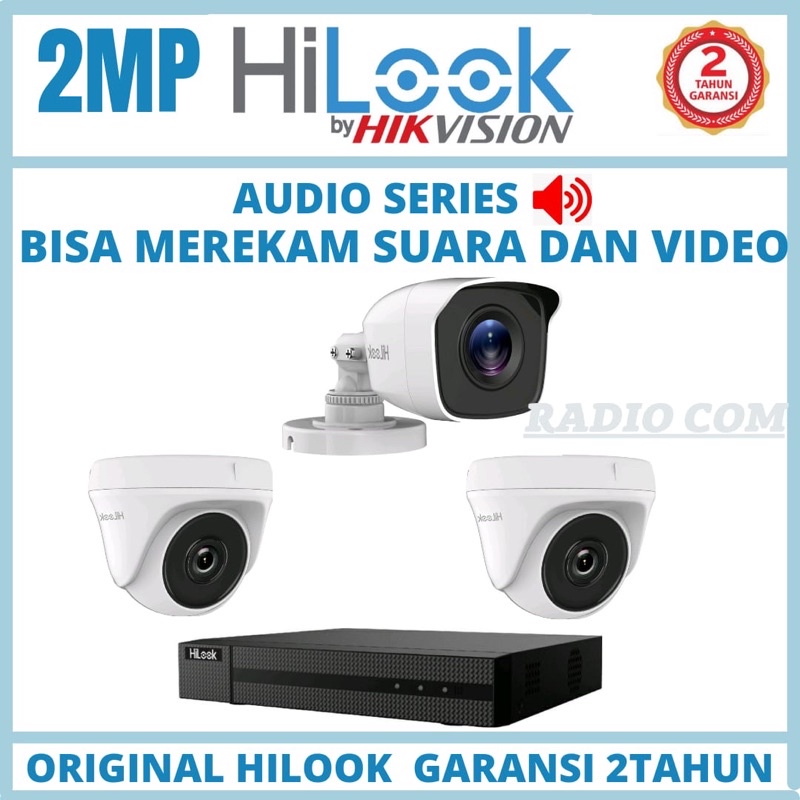 PAKET CCTV HILOOK 4 CHANNEL 3 KAMERA 2MP AUDIO BISA MEREKAM SUARA DAN VIDEO