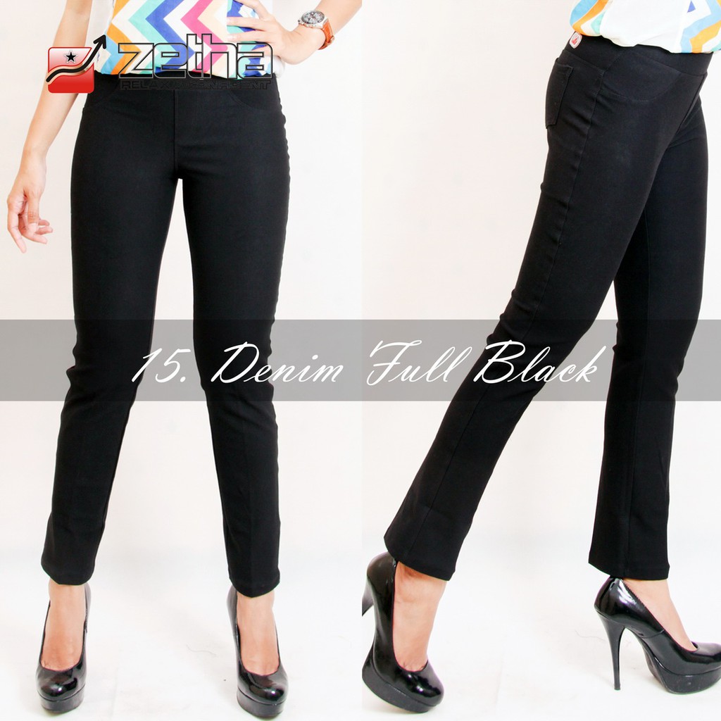 CELANA JEANS DENIM FULL BLACK WANITA SKINNY HITAM MELAR