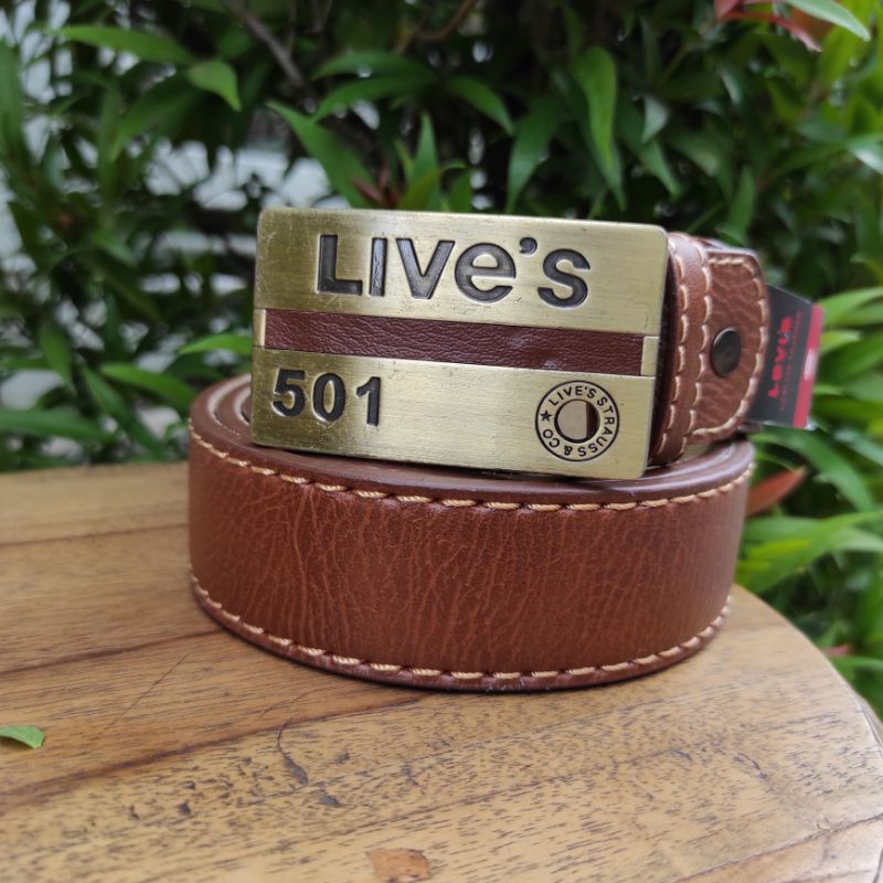 Gesper LIVE'S Kuningan Ikat Pinggang Pria lapis Kulit Cantol Mewah Sabuk Pria Semi Kulit High Class