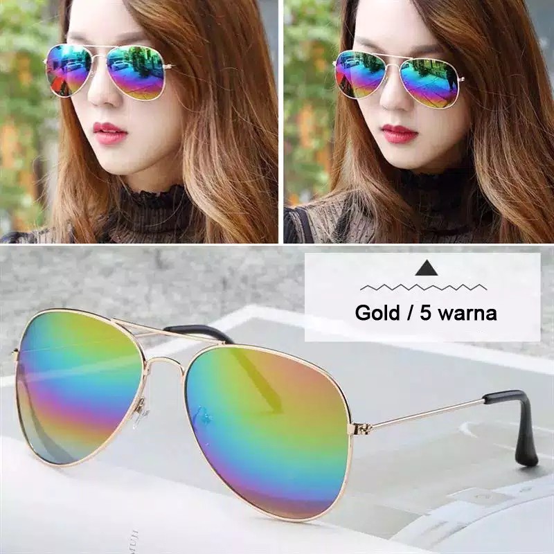 Fashion Bingkai Logam Lensa Berwarna Perlindungan Kacamata Luar Ruangan Women's CatEye Sunglasses