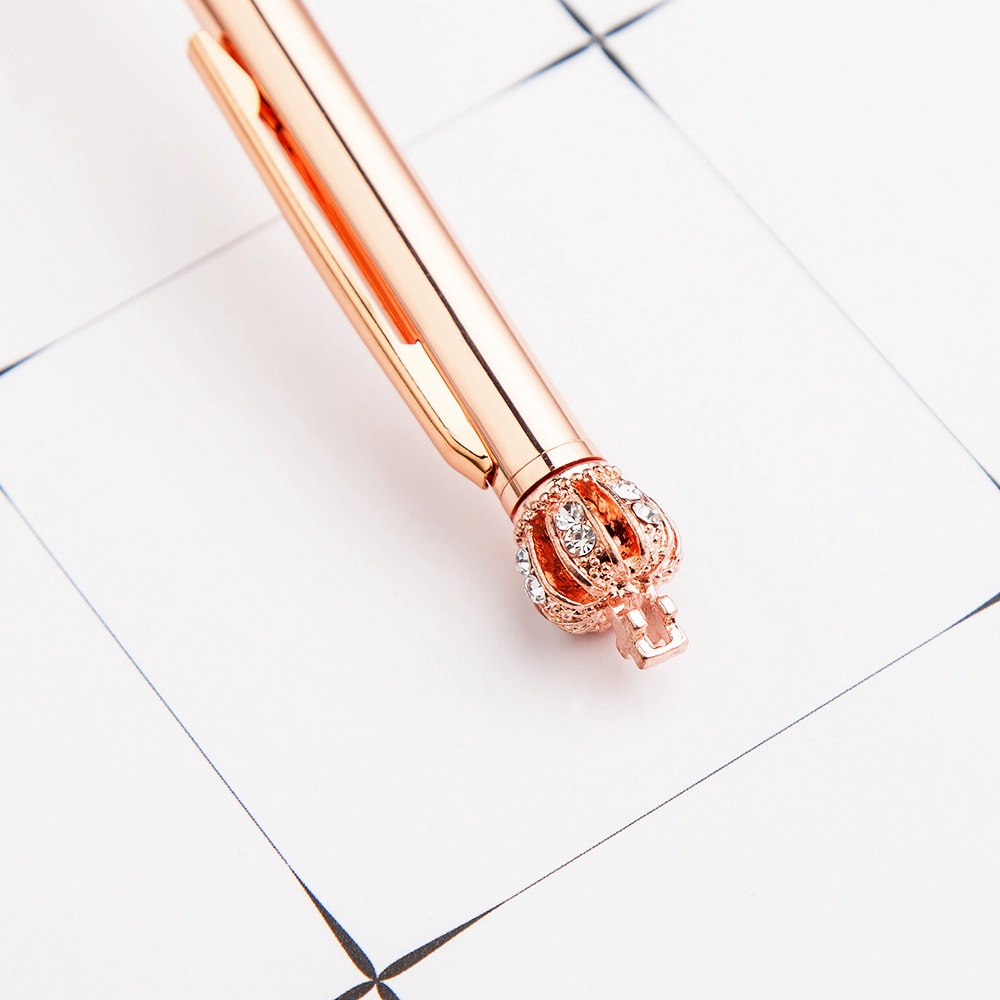 1.0 Mm Rhinestone Golden Rose Gold Silver Crown Ballpoint Pen Ball Pen For Office School Writing Supplies Stationery