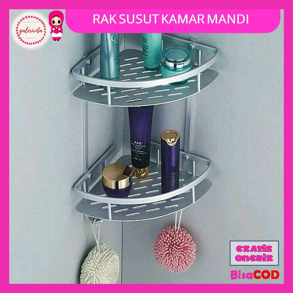 Rak Sudut Kamar Mandi Dua Susun / Rak Kamar Mandi Sudut / Rak Sudut Dinding Kamar Mandi